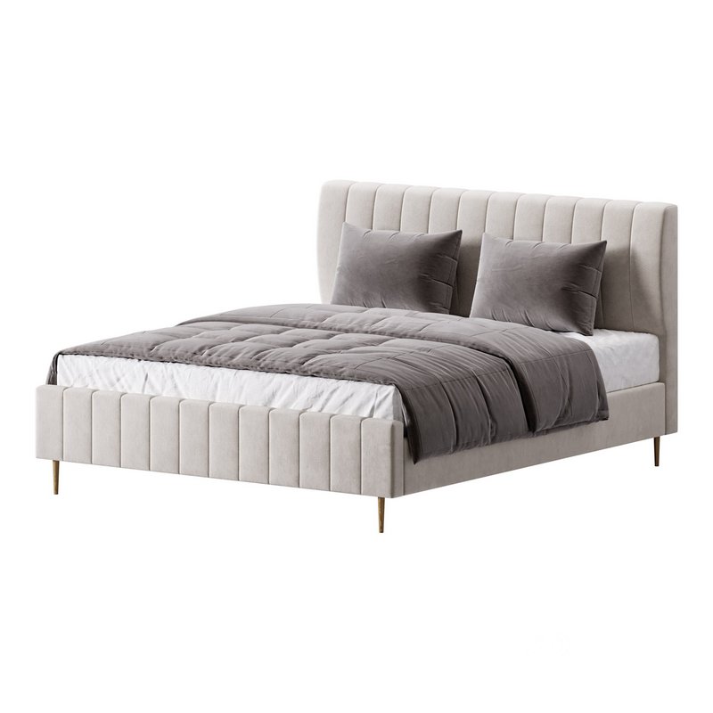 Wooden Non-Adjustable White Upholstered Modern Bed Image 1