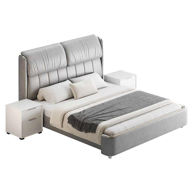 Elegant White Pine Wood Panel Bed Image 14