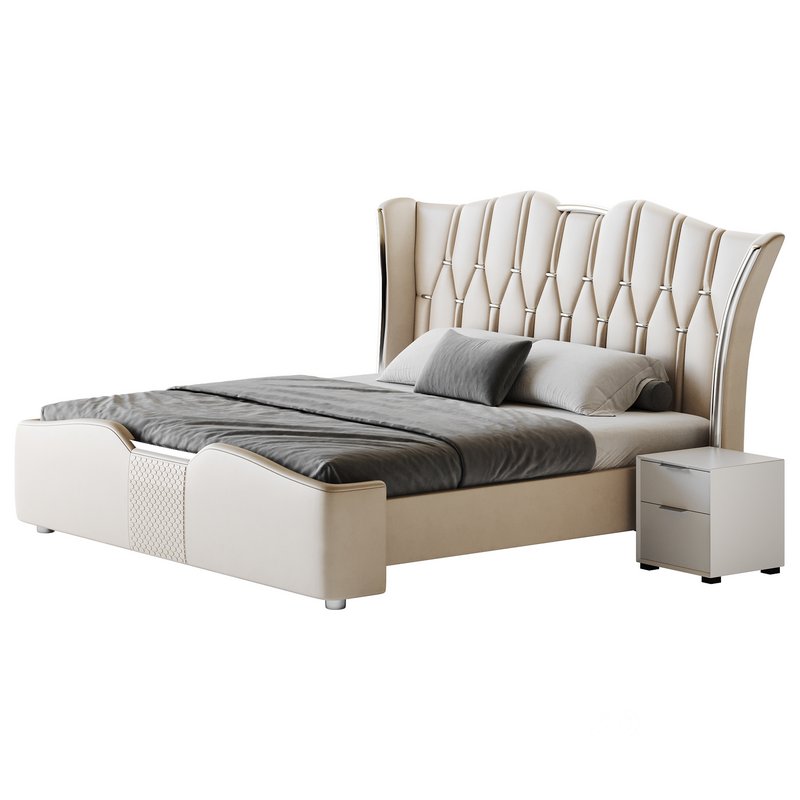Modern Off-White Upholstered Tufted King Bed Image 13