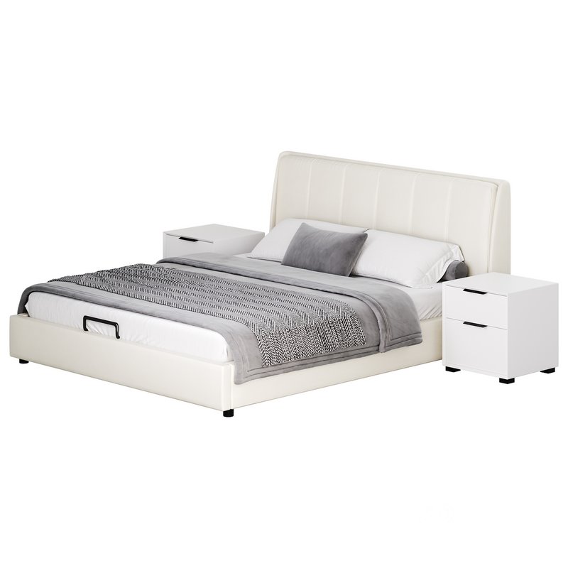 Gray Wingback Upholstered Headboard Bed Image 12