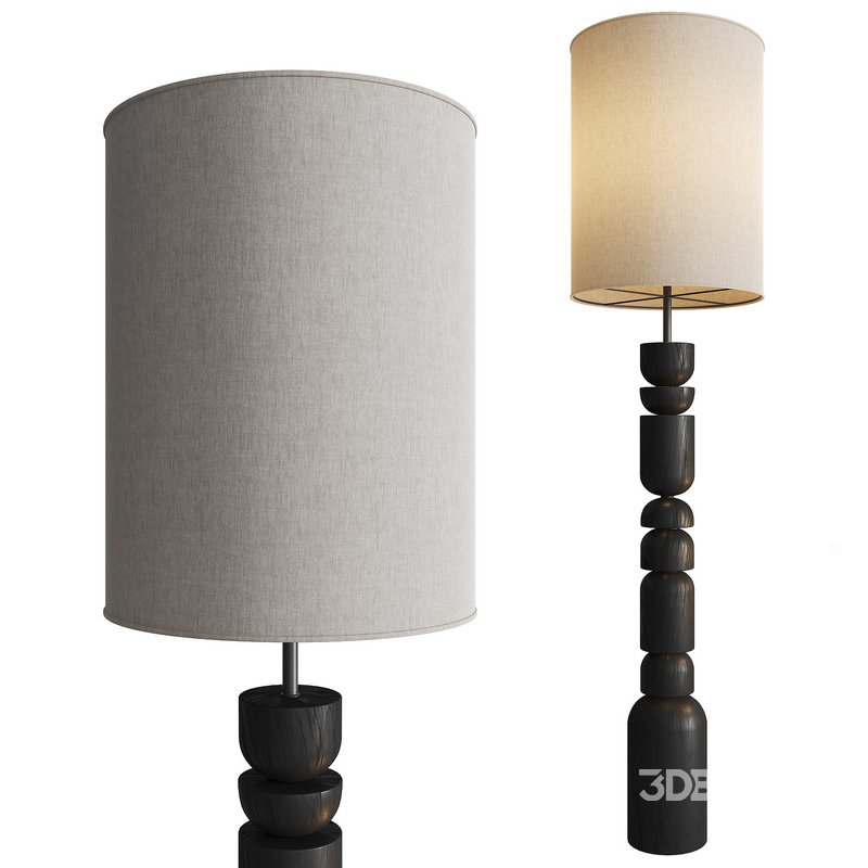 Aska – Charred Wood And Natural Linen Floor Lamp Image 1