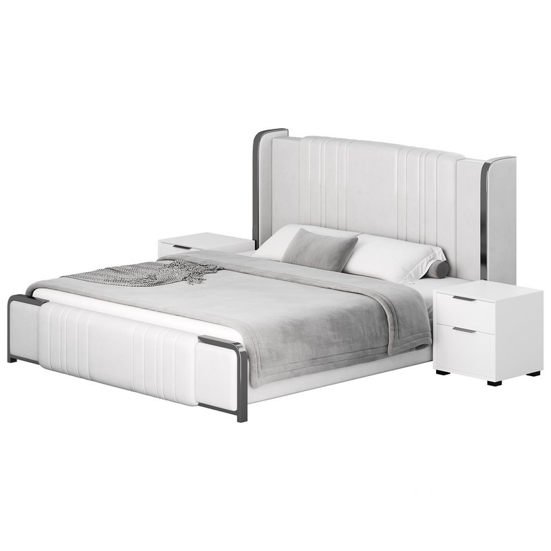 Glamorous White Upholstered Wingback Bed I Image 15