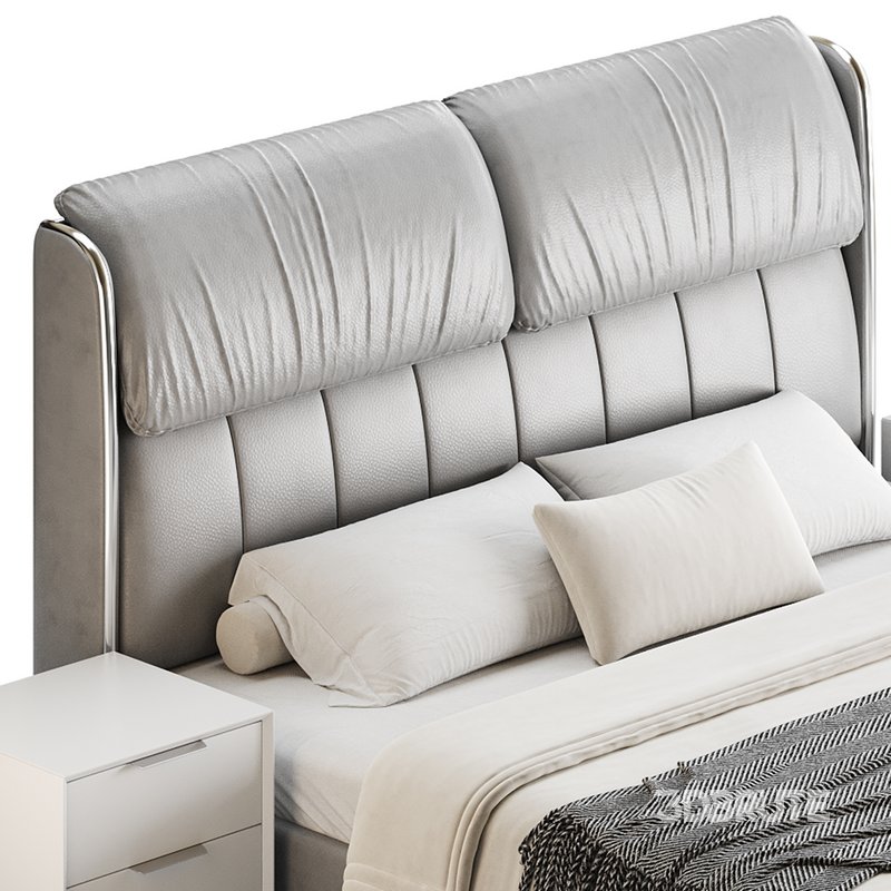 Elegant White Pine Wood Panel Bed Image 15