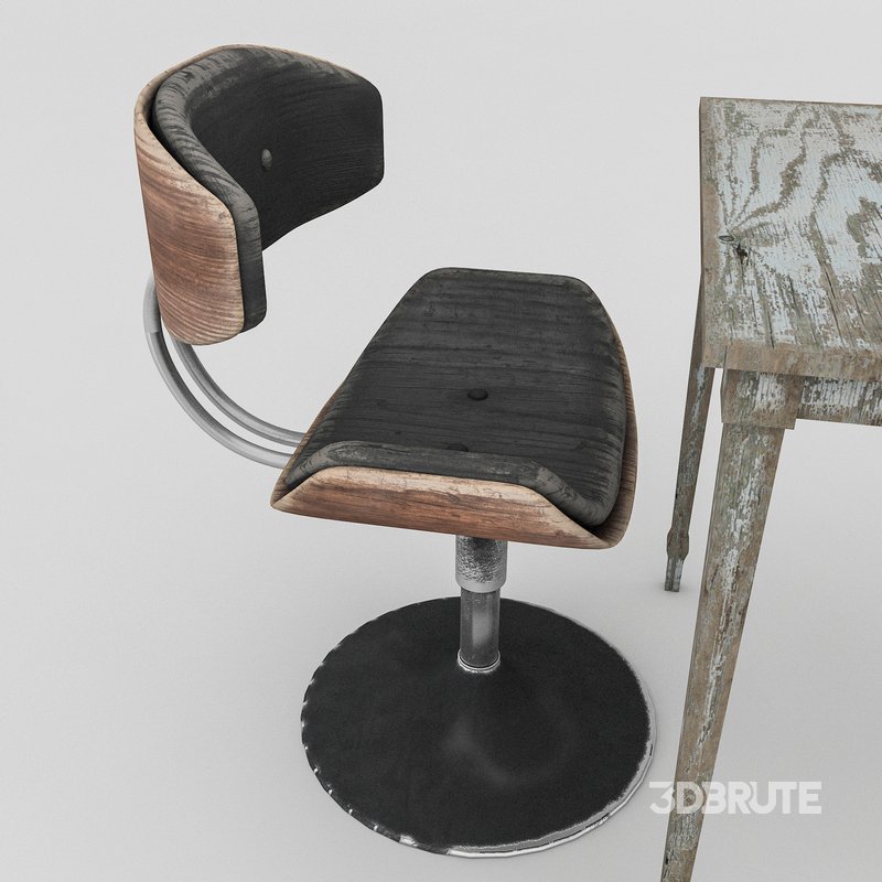3D old chair and table Image 4