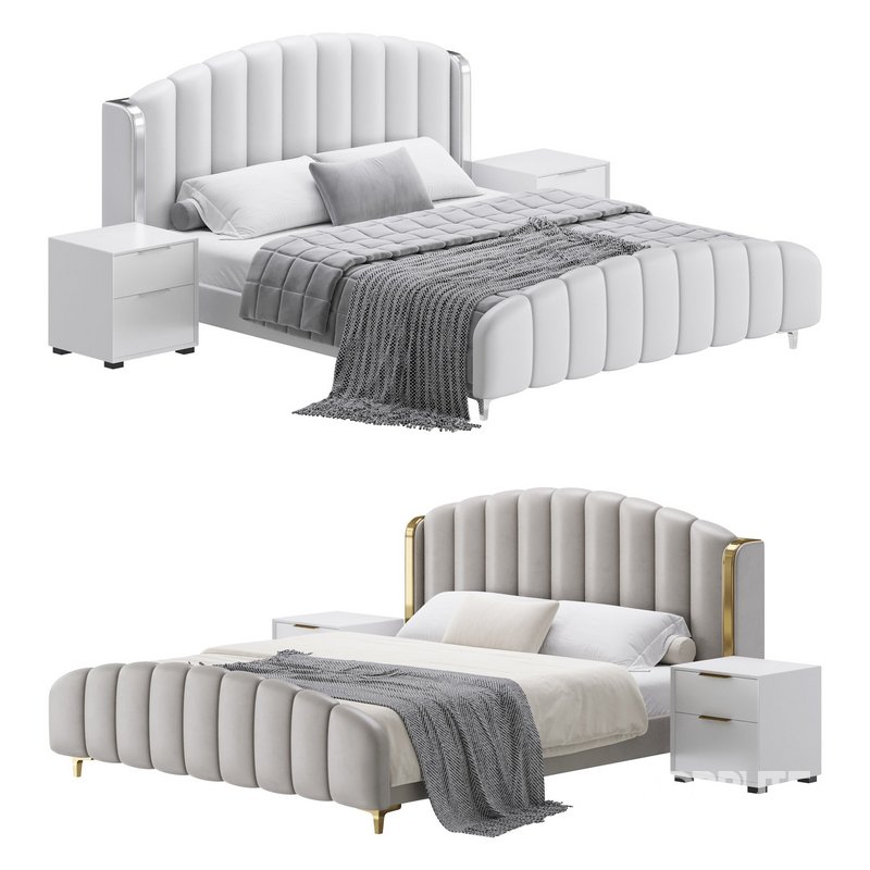 Glamorous Beige Upholstered Wingback Bed Image 1
