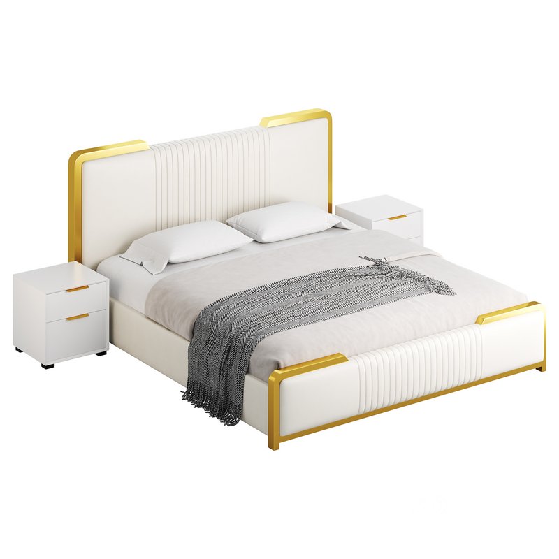 Glamorous White Wood Upholstered Bed I Image 15