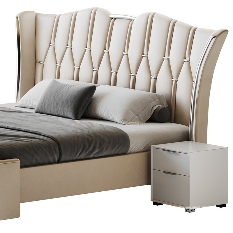 Modern Off-White Upholstered Tufted King Bed Image 15