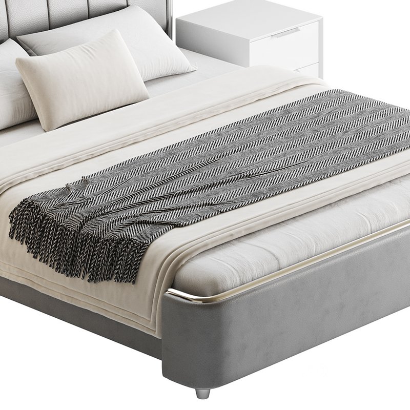 Elegant White Pine Wood Panel Bed Image 16