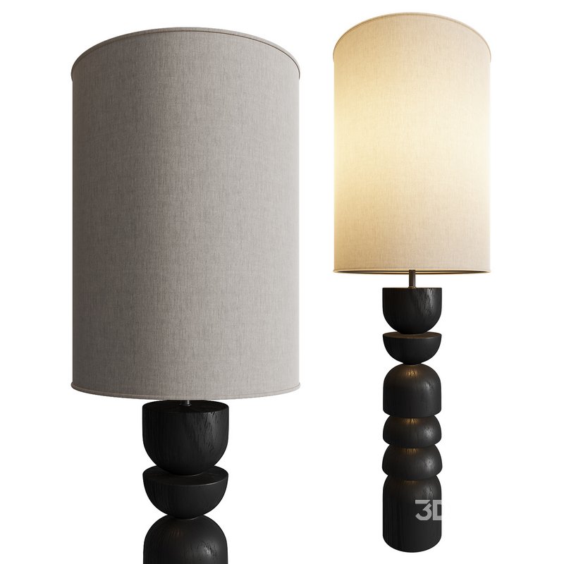 Aska Charred Wood And Natural Linen Table Lamp Image 1