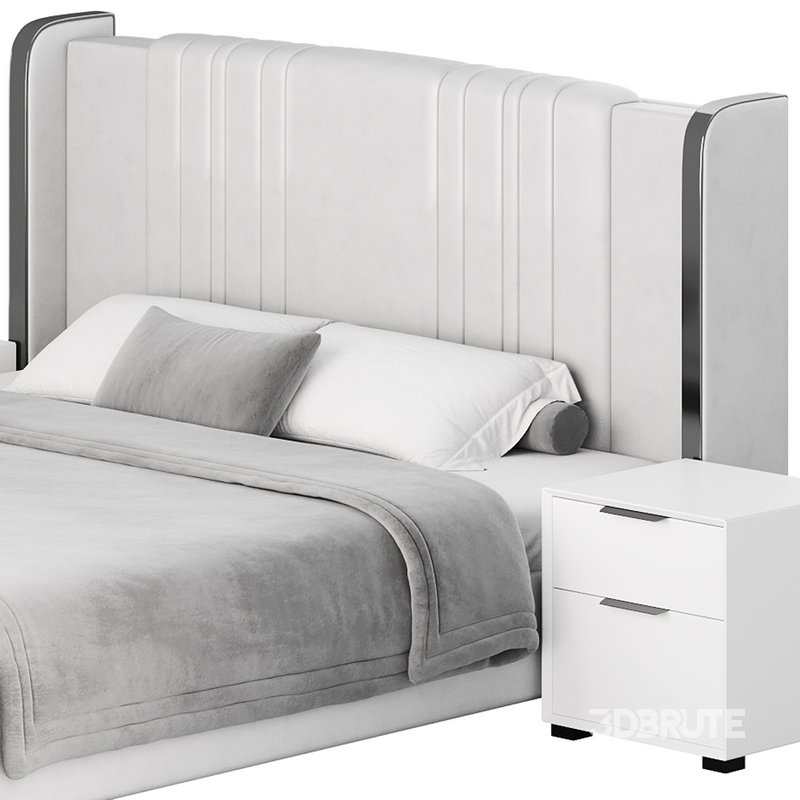 Glamorous White Upholstered Wingback Bed I Image 17