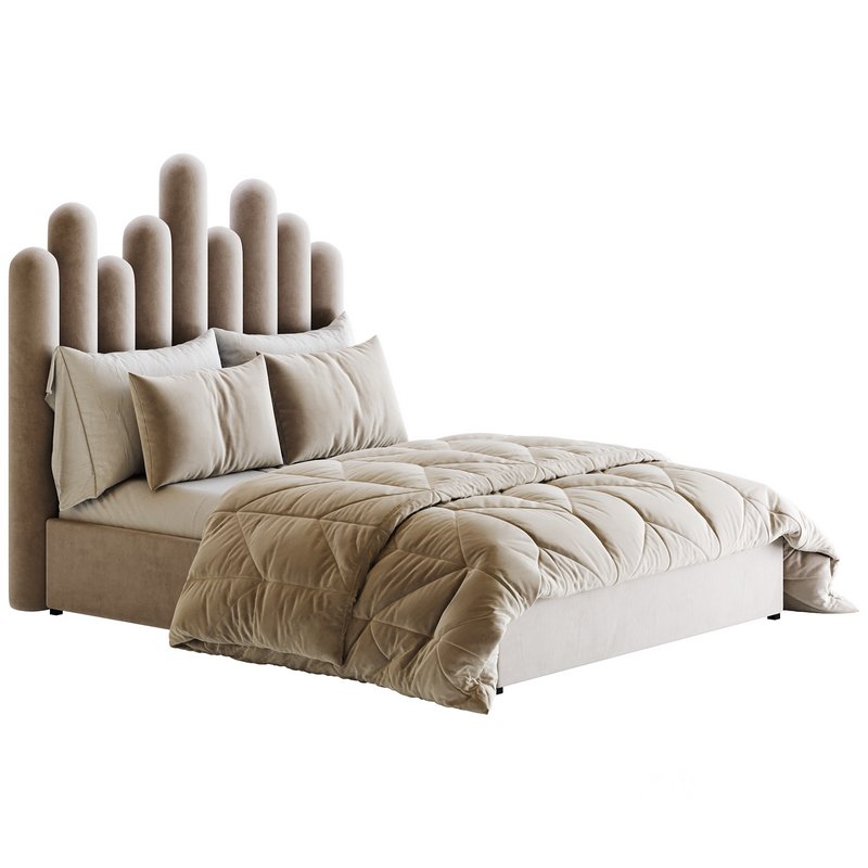 Light Wood Upholstered Panel Modern Bed Image 16