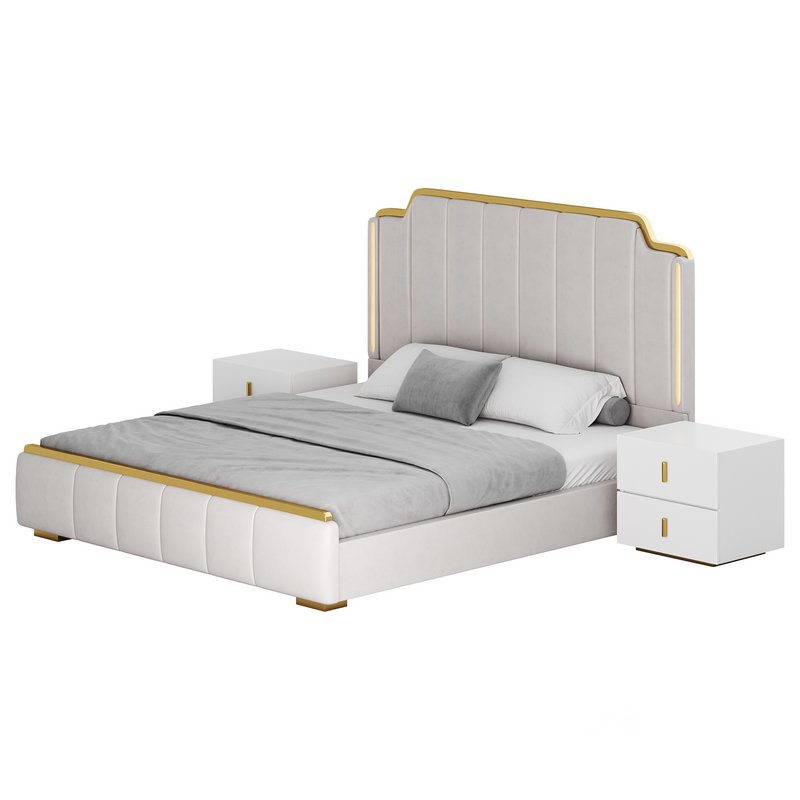 Glam Beige Upholstered Bed Image 15