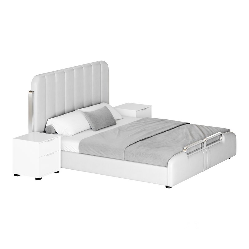 Upholstered Headboard Bed Frame Modern Panel Bed I Image 16
