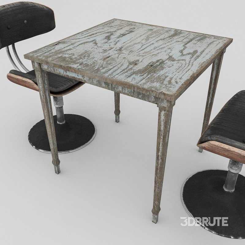 3D old chair and table Image 3