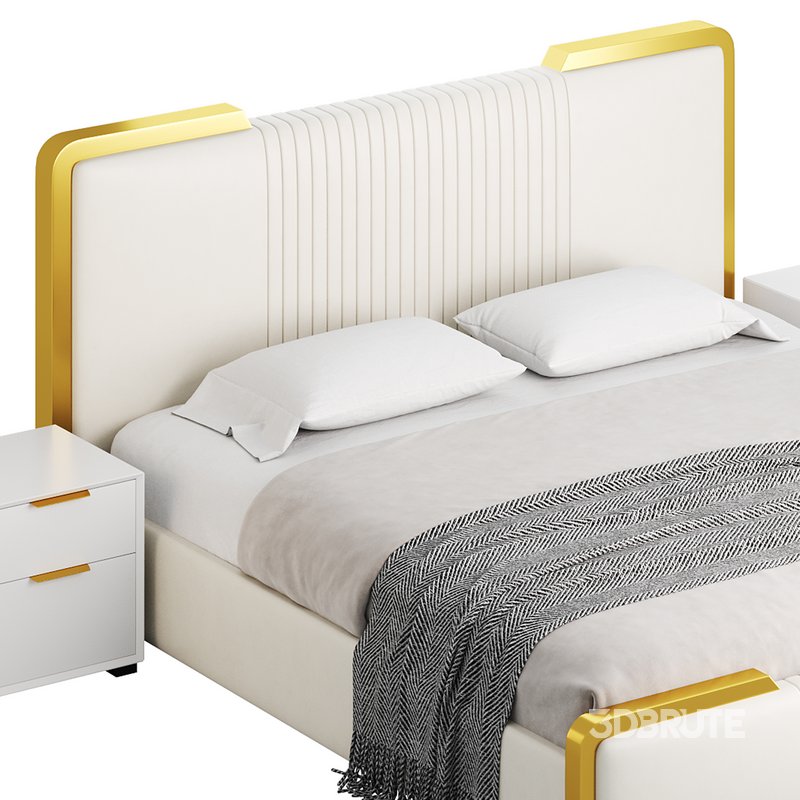 Glamorous White Wood Upholstered Bed I Image 18