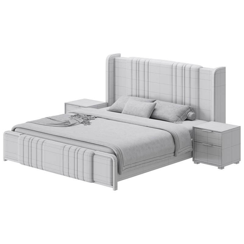 Glamorous White Upholstered Wingback Bed I Image 16