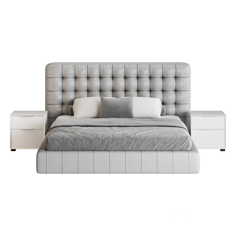 White Upholstered Panel Bed Image 17