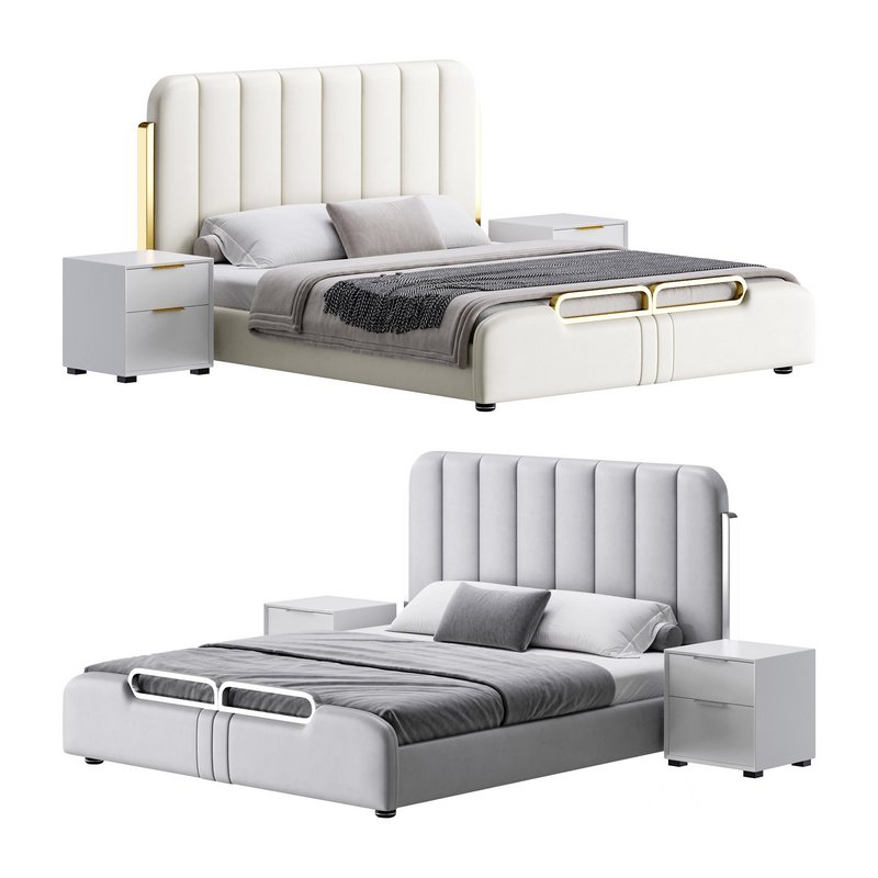 Upholstered Headboard Bed Frame Modern Panel Bed I Image 1