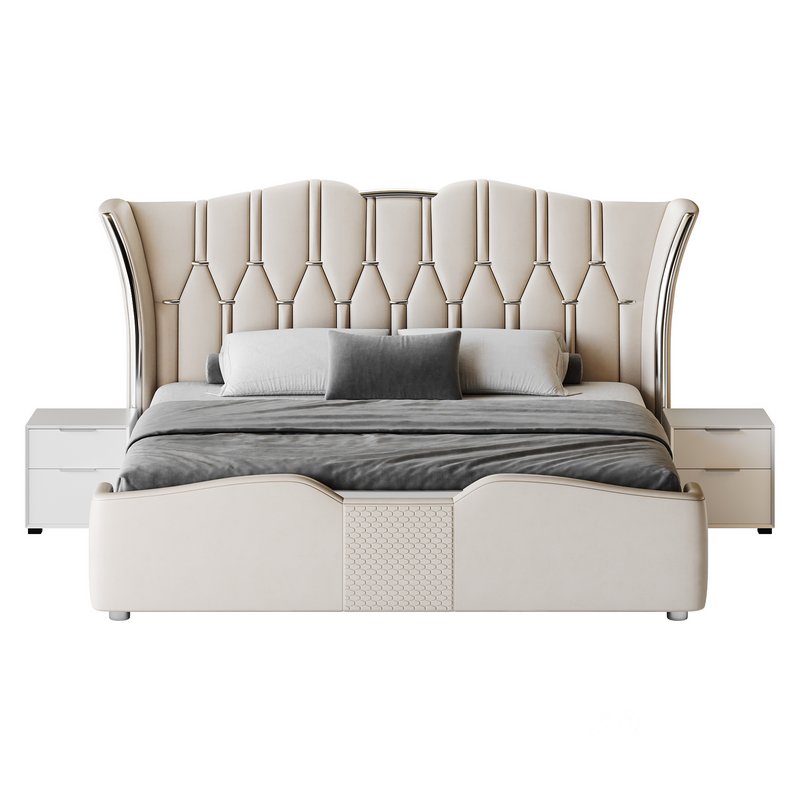 Modern Off-White Upholstered Tufted King Bed Image 17