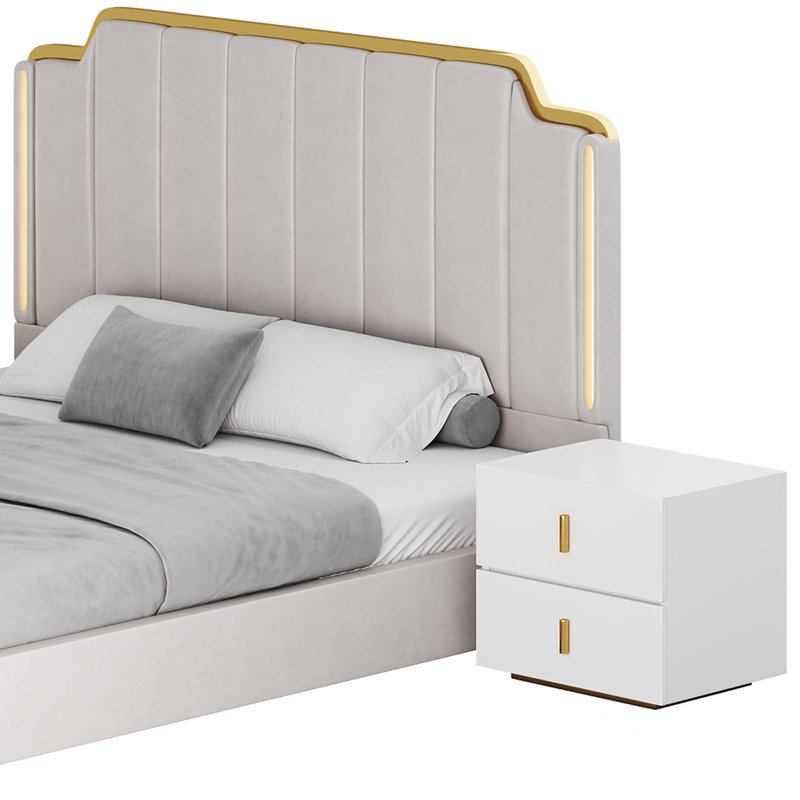 Glam Beige Upholstered Bed Image 17