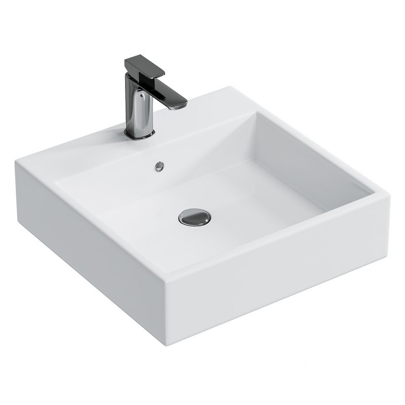Wall-mounted or countertop washbasin BS6050 – high-gloss white cast marble Image 1