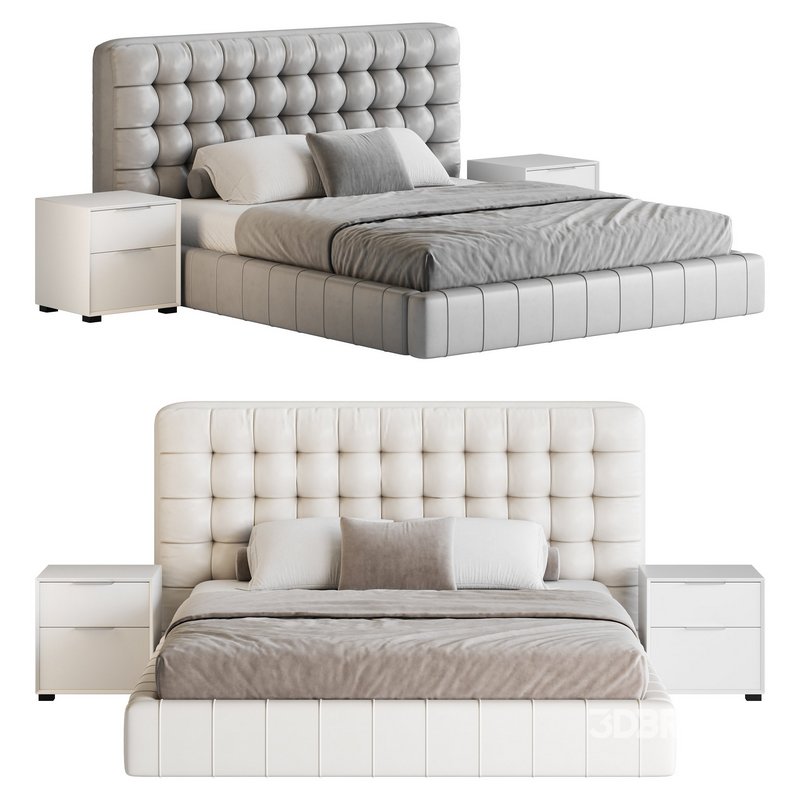 White Upholstered Panel Bed Image 1