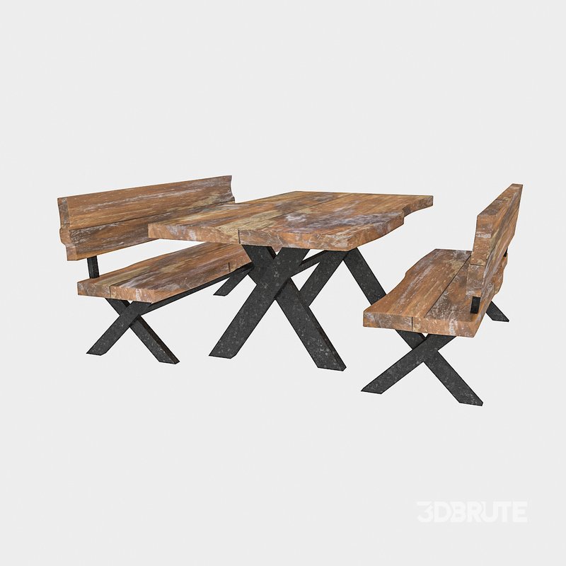 3D 3D natural wood table chair model Image 4