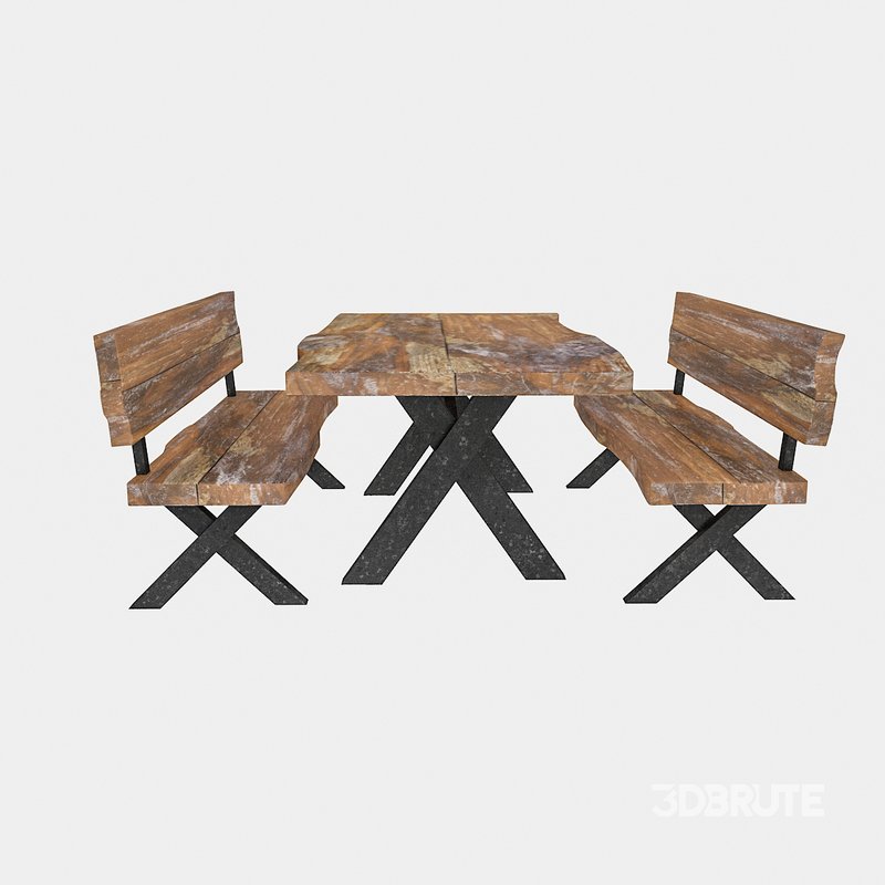 3D 3D natural wood table chair model Image 1