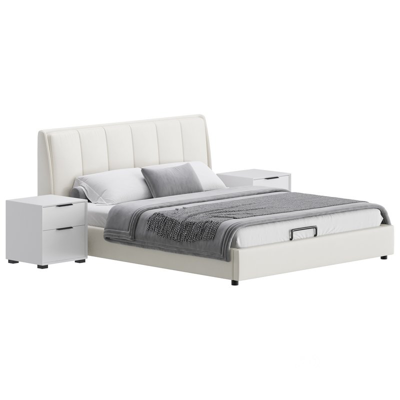 Gray Wingback Upholstered Headboard Bed Image 2