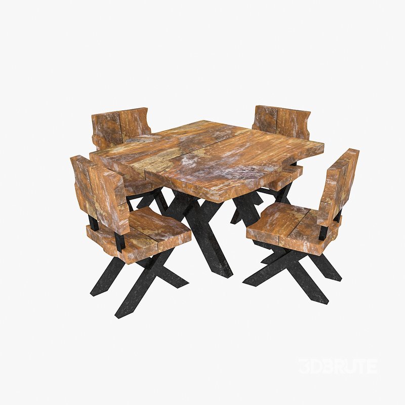 natural wood table chair 02 3D model 3D model Image 6