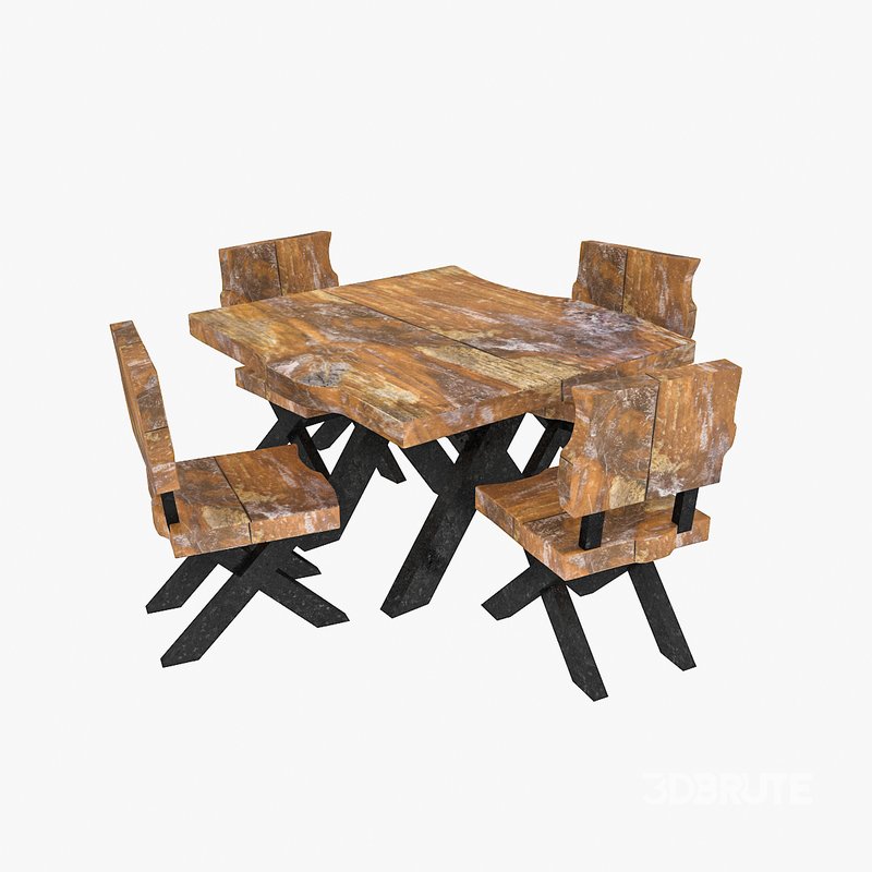 natural wood table chair 02 3D model 3D model Image 4