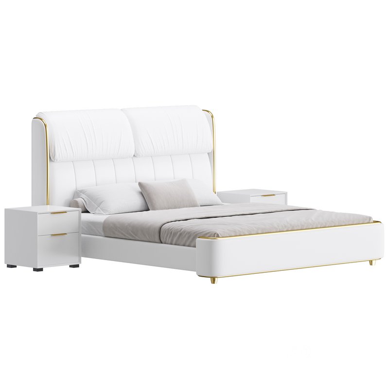 Elegant White Pine Wood Panel Bed Image 2