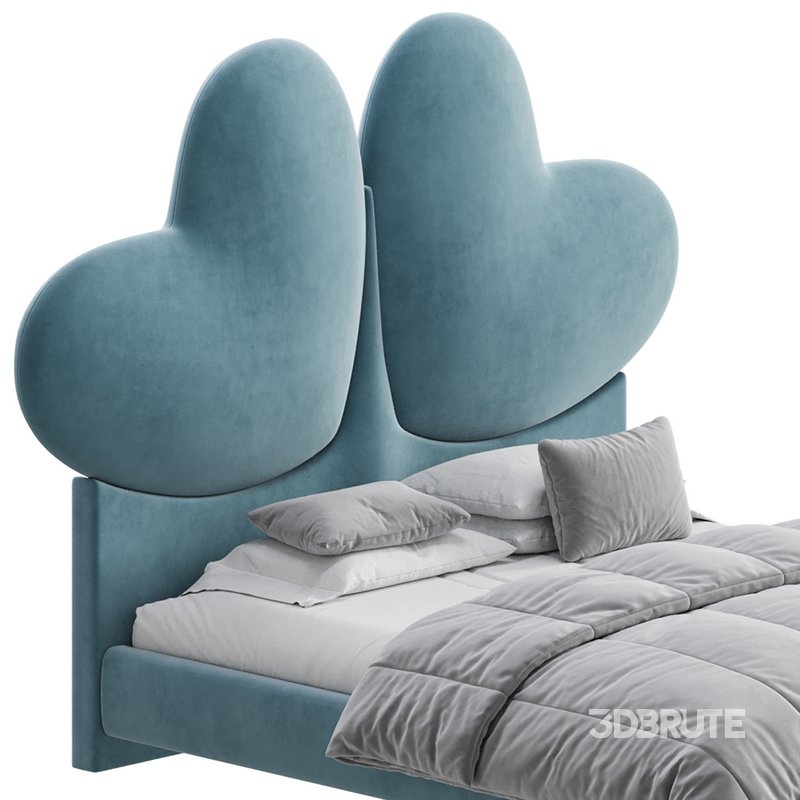 Elegant Blue Pine Wood Upholstered Panel Bed Image 2