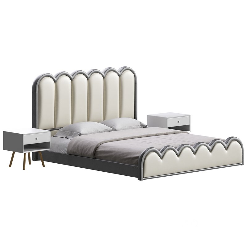 White Genuine Leather Upholstered Modern Panel Bed Image 2