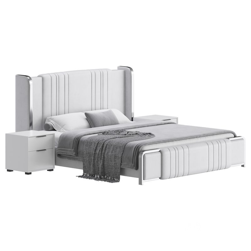 Glamorous White Upholstered Wingback Bed I Image 2