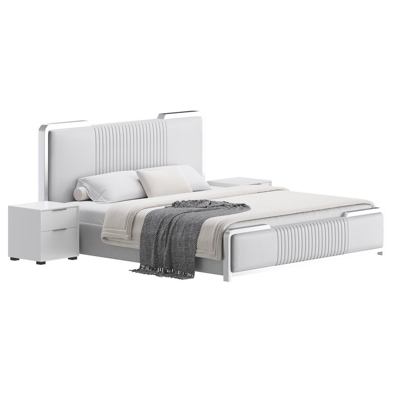Glamorous White Wood Upholstered Bed I Image 2