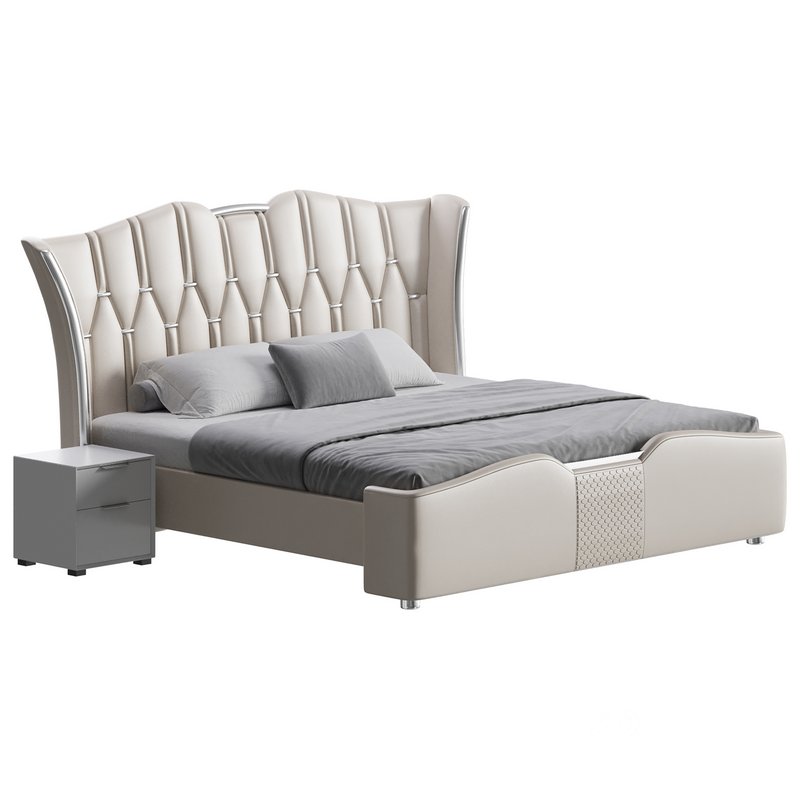 Modern Off-White Upholstered Tufted King Bed Image 3