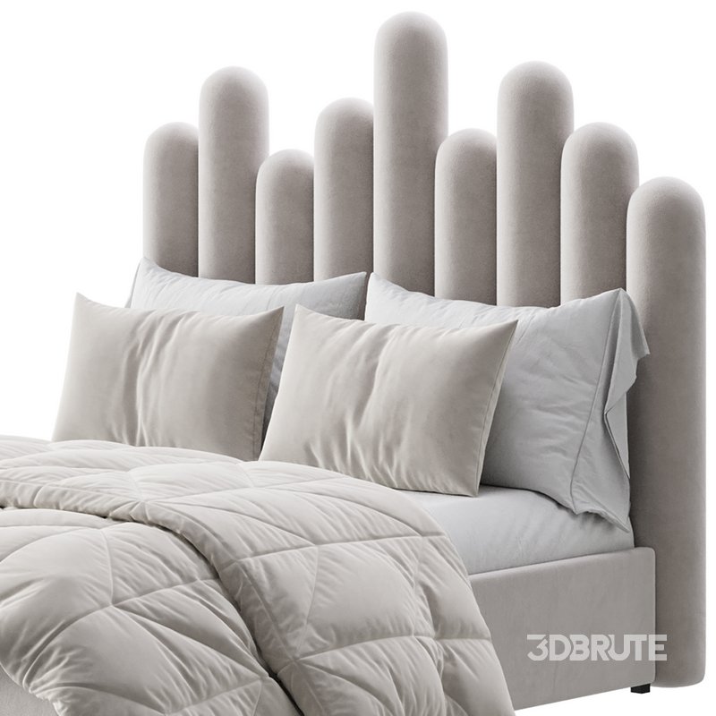 Light Wood Upholstered Panel Modern Bed Image 3