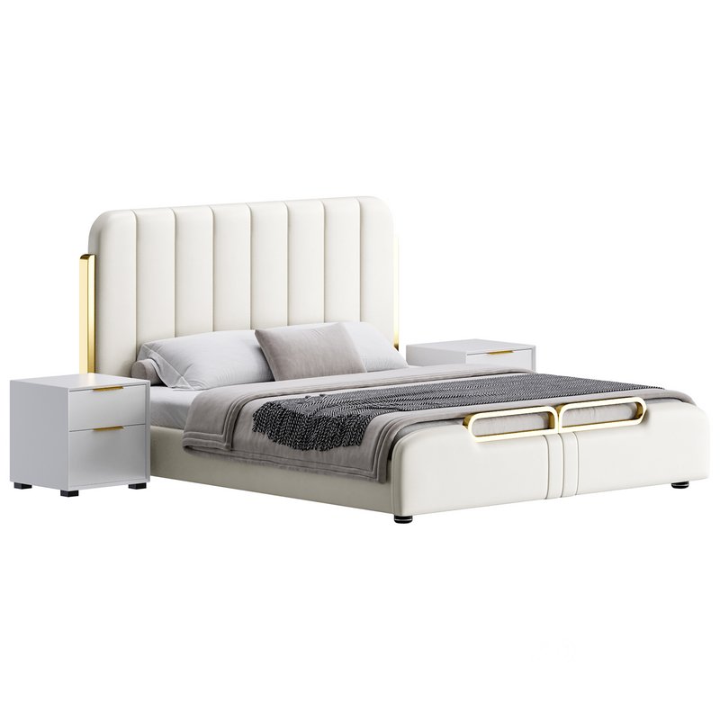 Upholstered Headboard Bed Frame Modern Panel Bed I Image 4