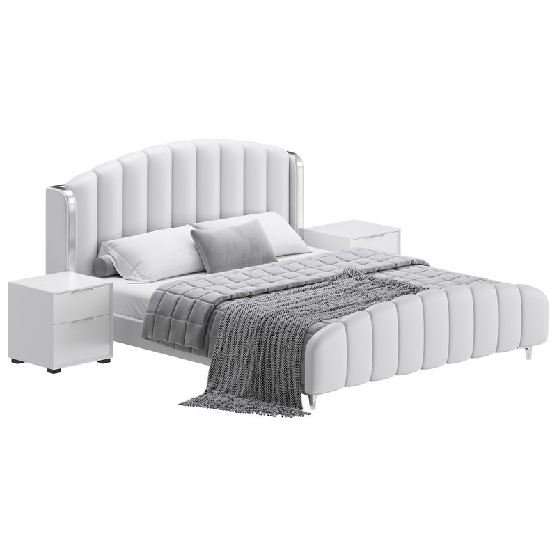Glamorous Beige Upholstered Wingback Bed Image 2