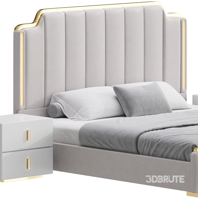 Glam Beige Upholstered Bed Image 3