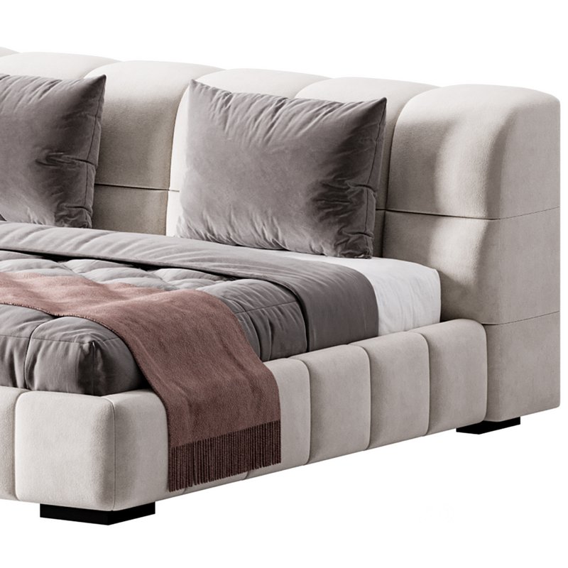 White Upholstered Wood Modern Headboard Bed Image 3