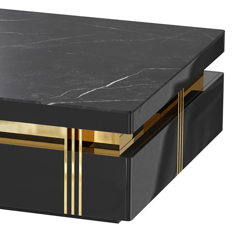 Trimied 43 Modern Black Square Storage Coffee Table Stone Top & 4 Wood Drawers Image 4