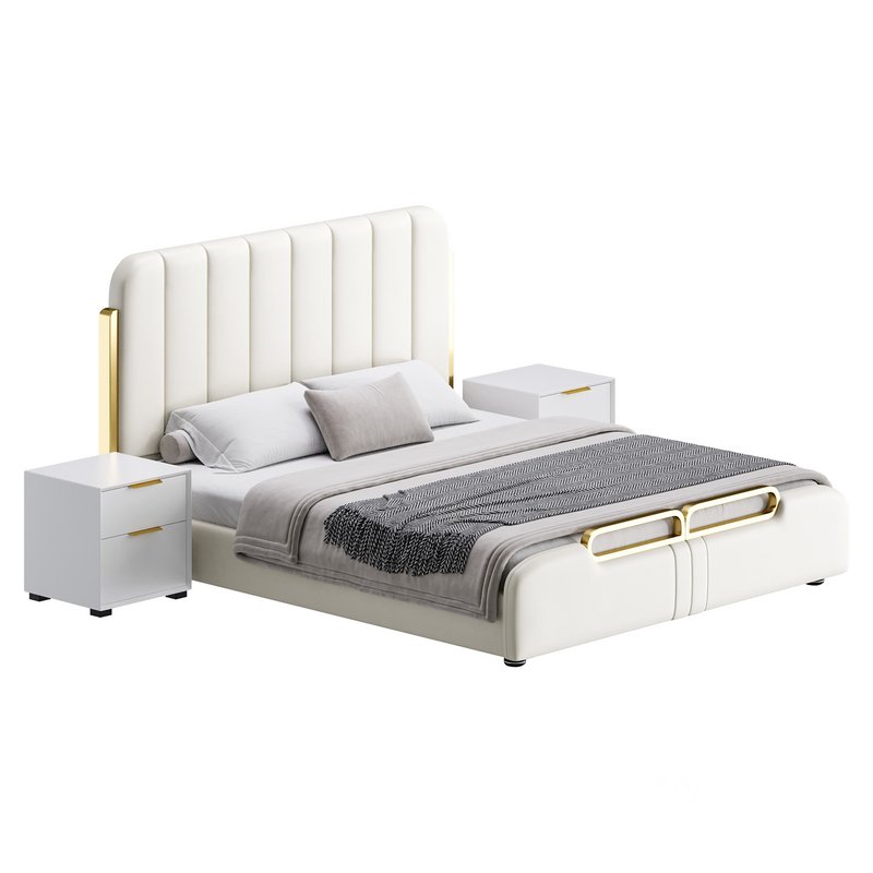 Upholstered Headboard Bed Frame Modern Panel Bed I Image 3