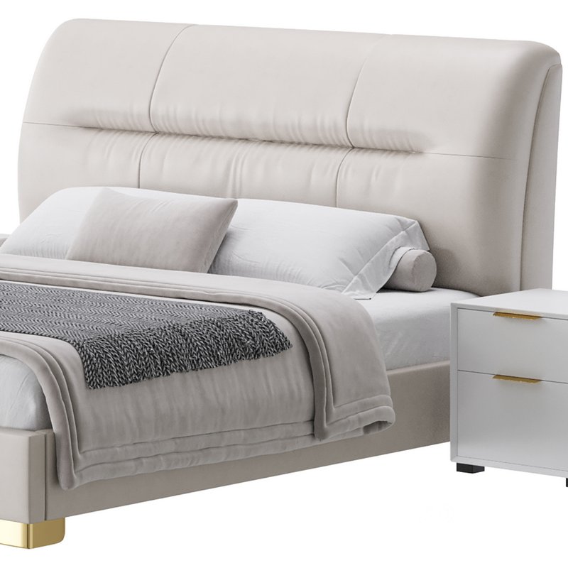 Elegant Beige Upholstered Modern Headboard Bed Image 4
