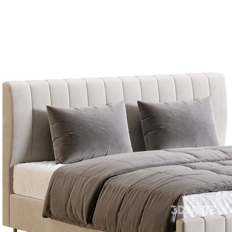 Wooden Non-Adjustable White Upholstered Modern Bed Image 3