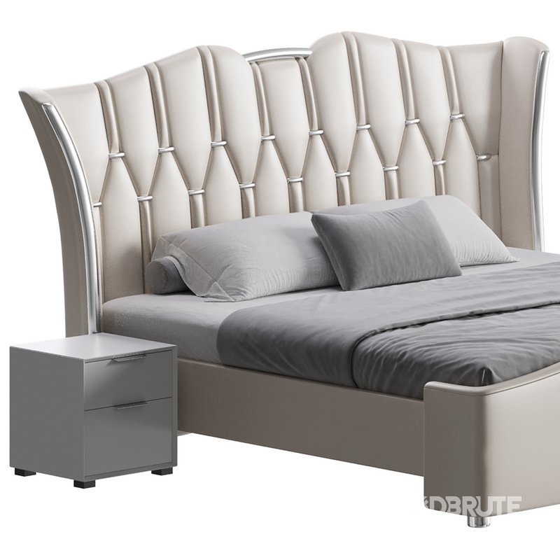 Modern Off-White Upholstered Tufted King Bed Image 2