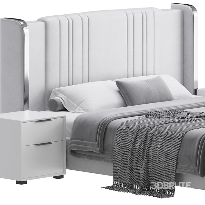 Glamorous White Upholstered Wingback Bed I Image 4