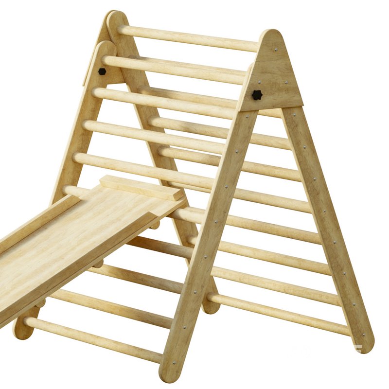 Childrens wooden pikler exercise machine with weight Varnish Image 4