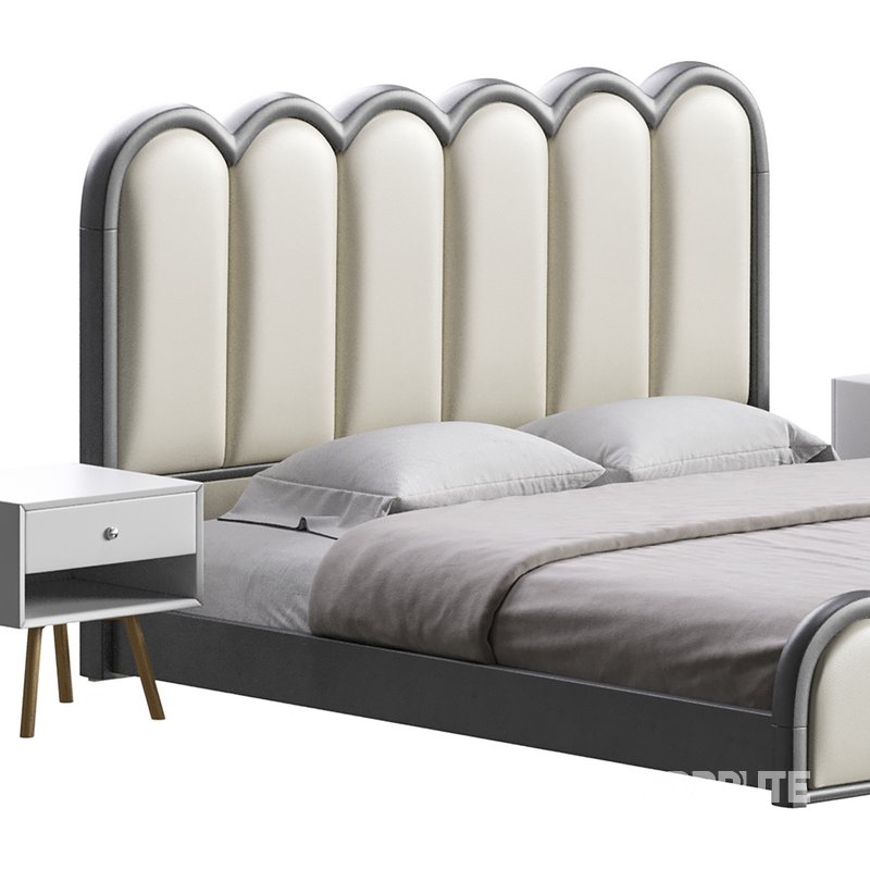 White Genuine Leather Upholstered Modern Panel Bed Image 3